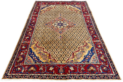 Hamadan rug, beige pile with medallion and red-blue border, rectangular
