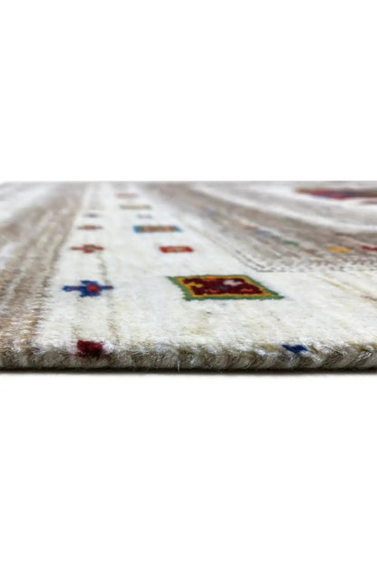 Gabbeh rug (150x102 cm) Detail: short-pile cream-colored background with colorful symbols