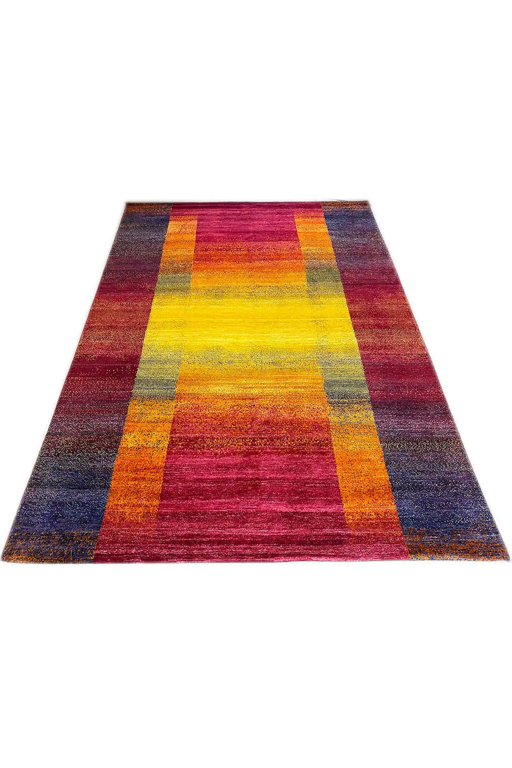 Gabbeh rug, geometric stripes in red, yellow, and dark blue