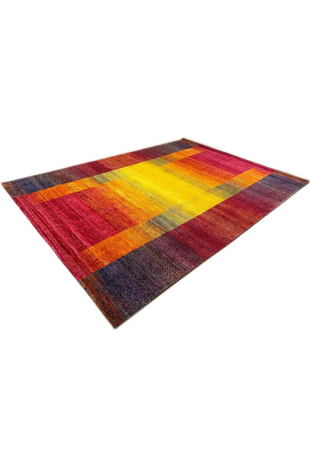 Gabbeh rug with a diamond/stripe pattern in red, yellow and blue