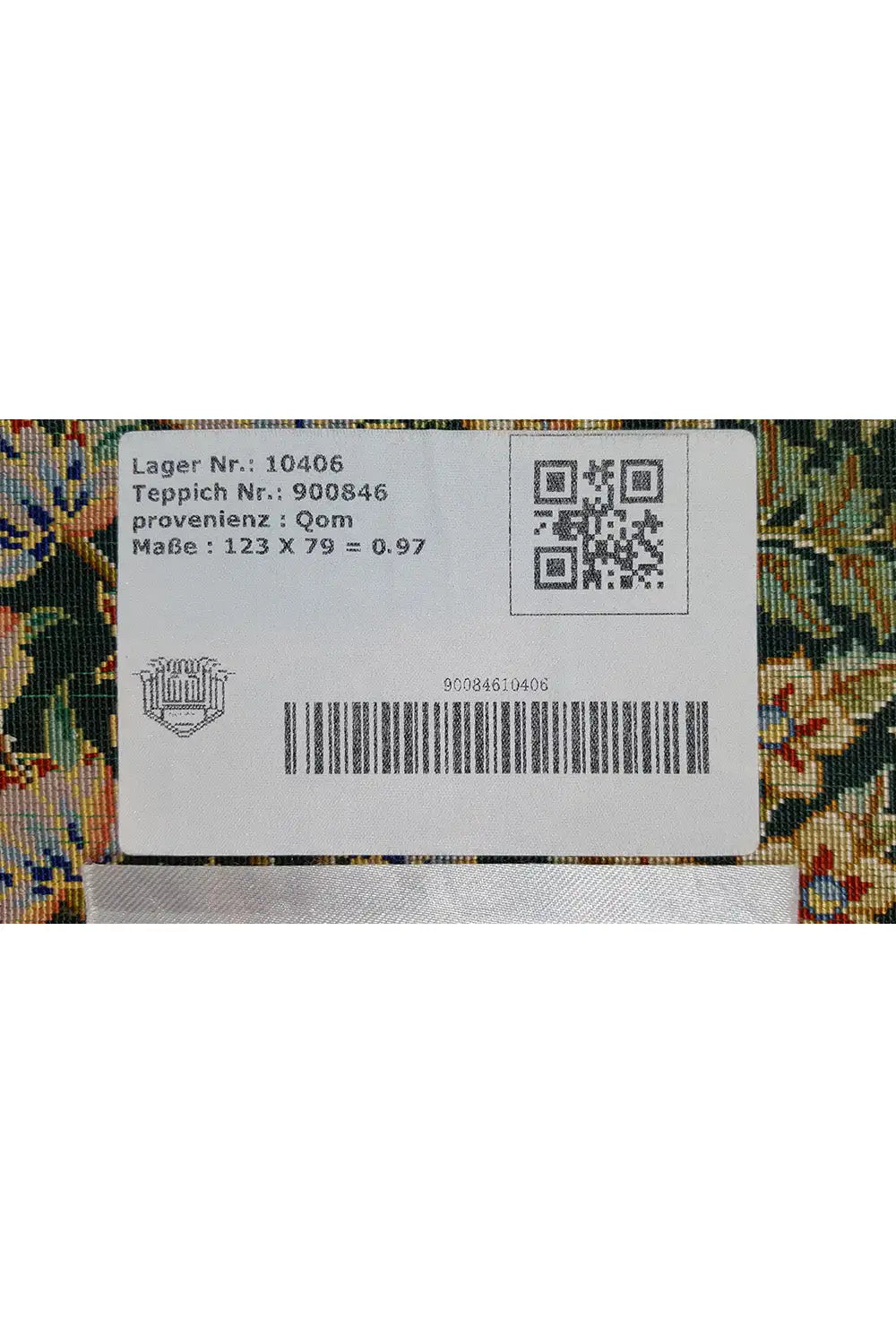 Silk rug: label with barcode on the back, 123×79 cm