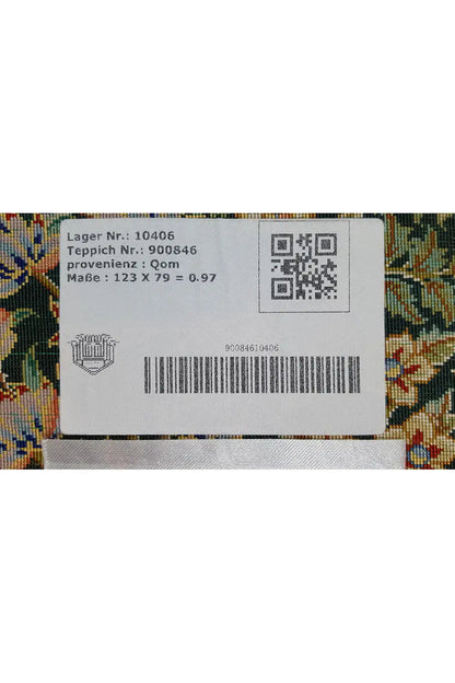 Silk rug: label with barcode on the back, 123×79 cm