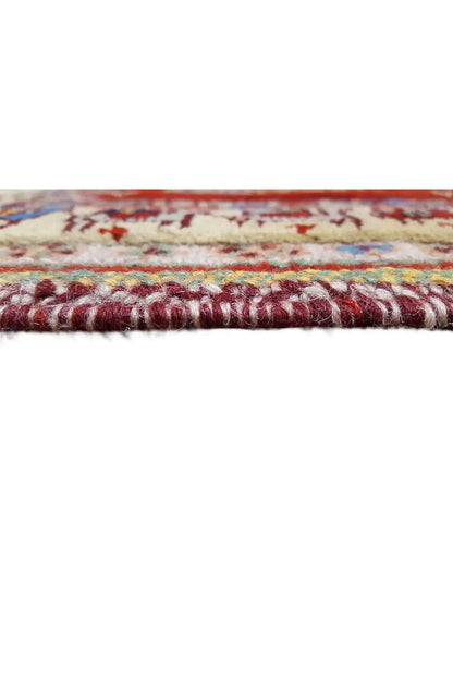 Oriental rug edge with fringe and multicolored border strips