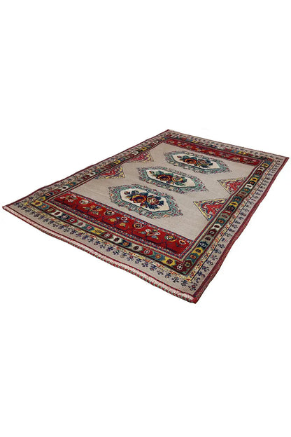 Soumak rug 124x82 cm, beige field with a border in red, blue, and gold