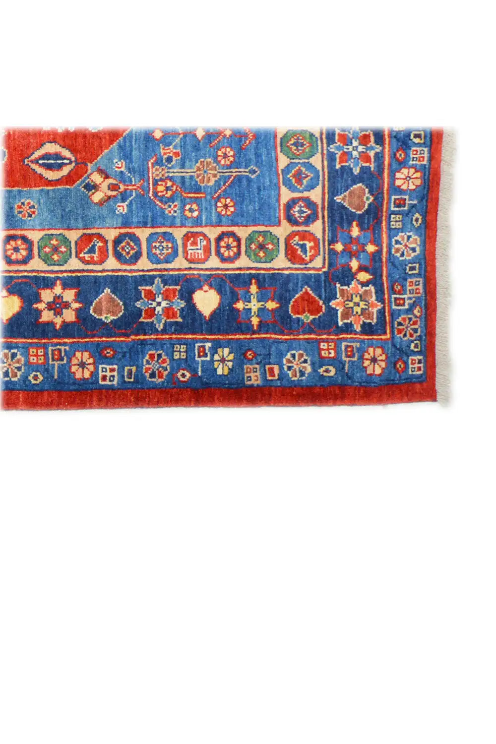 Carpet border with a blue background, red and green ornaments