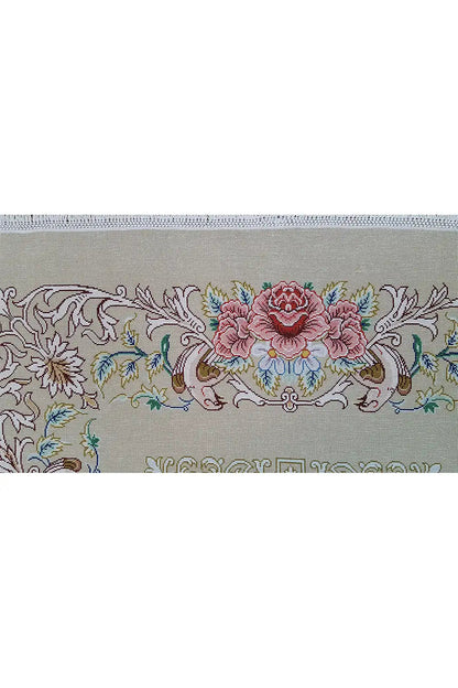 Silk carpet border with rose-pink flowers and ornaments, delicate floral pattern