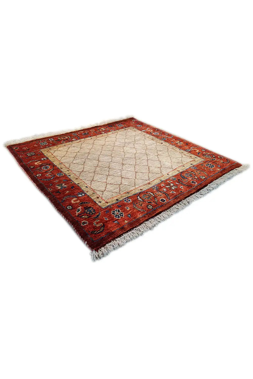 Qashqai exclusive rug, square, reddish-brown border pattern with a beige inner field
