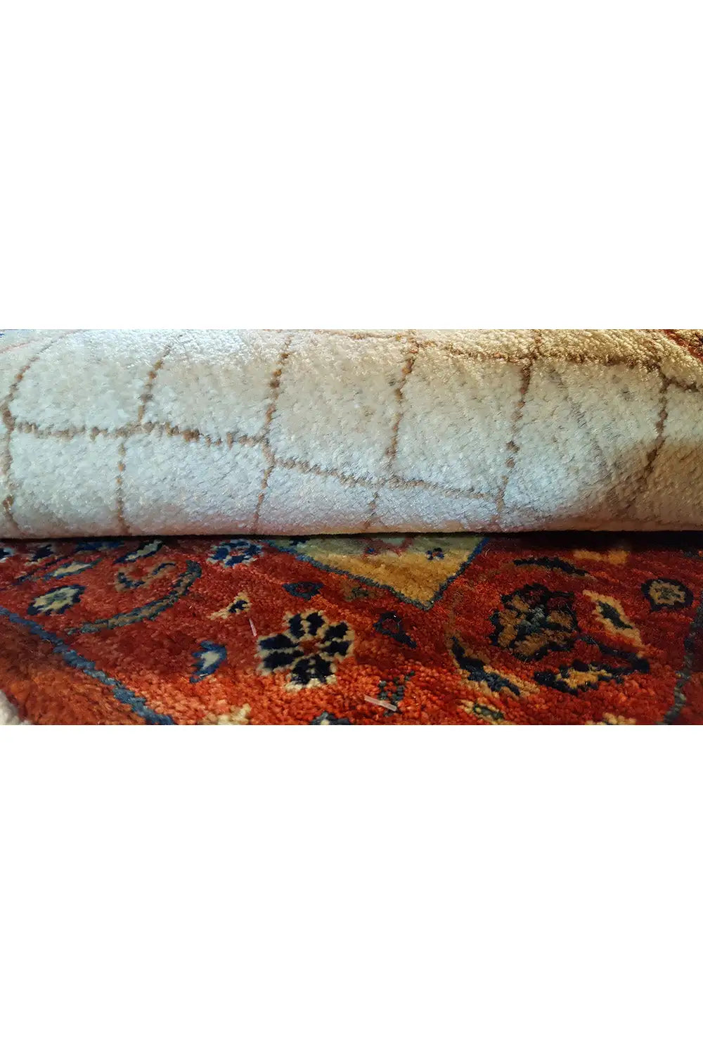 Qashqai exclusive rug: close-up of the edge and fringe, multicolored border