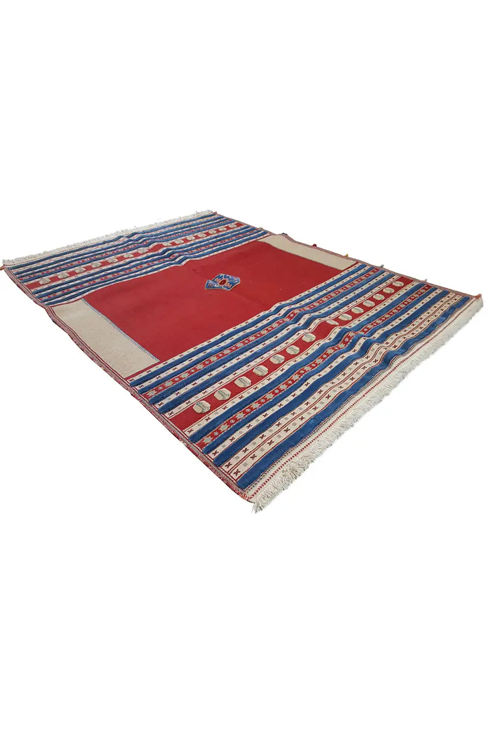 Soumak rug 202x162 cm, laid out diagonally with a red central panel and borders