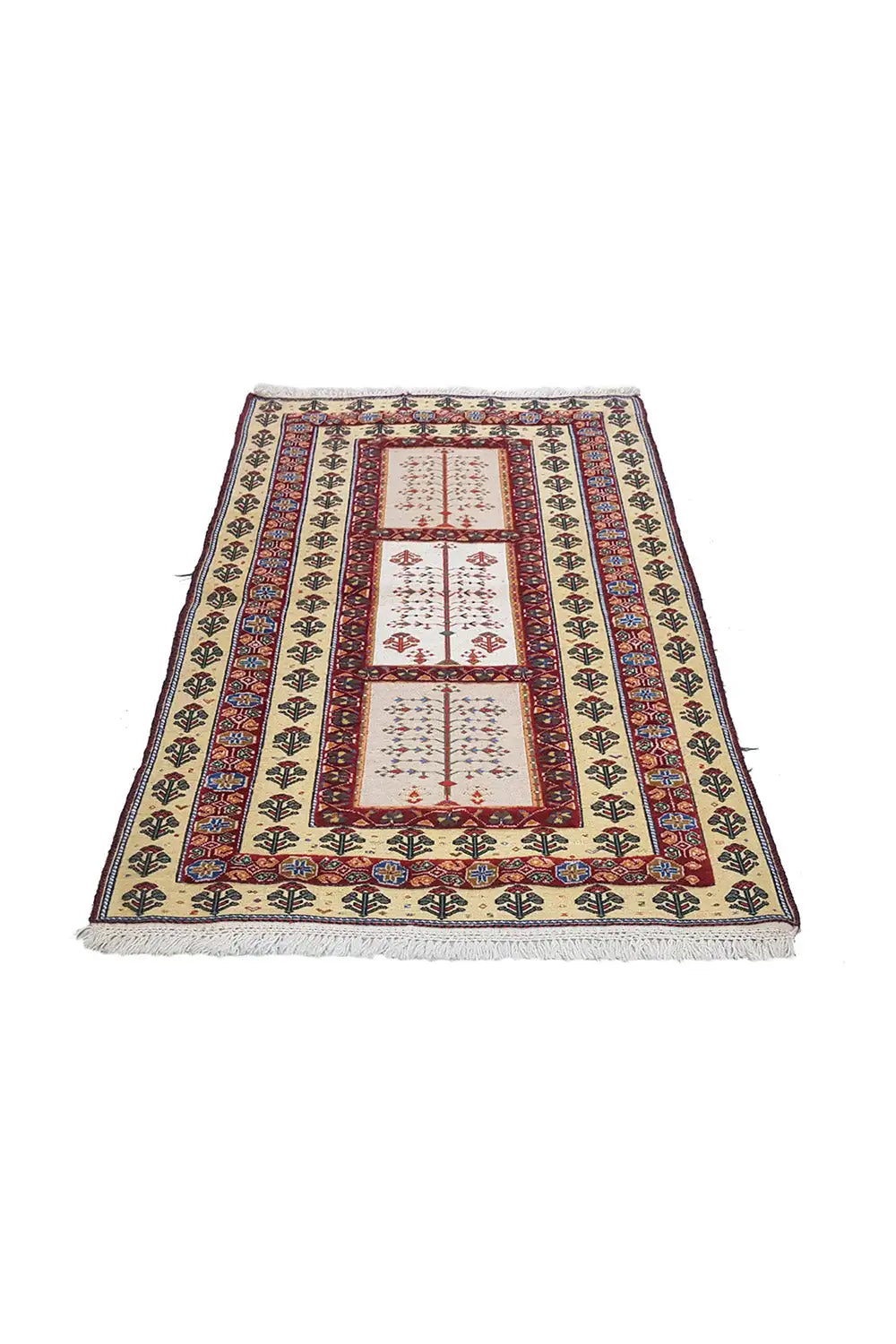 Soumak rug 122x80 cm with geometric border and medallion pattern