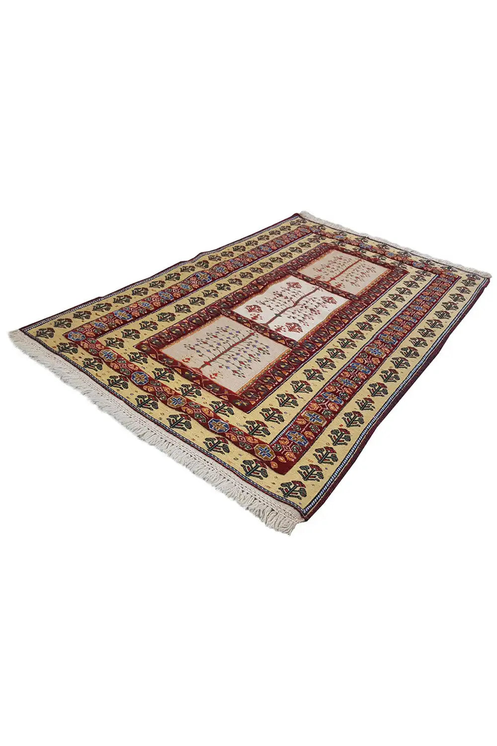 Soumak rug 122x80 cm, flat-woven, colorful rectangular pattern with fringes