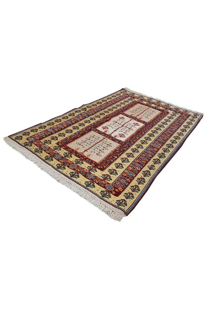 Soumak rug 122x80 cm, flat-woven, colorful rectangular pattern with fringes