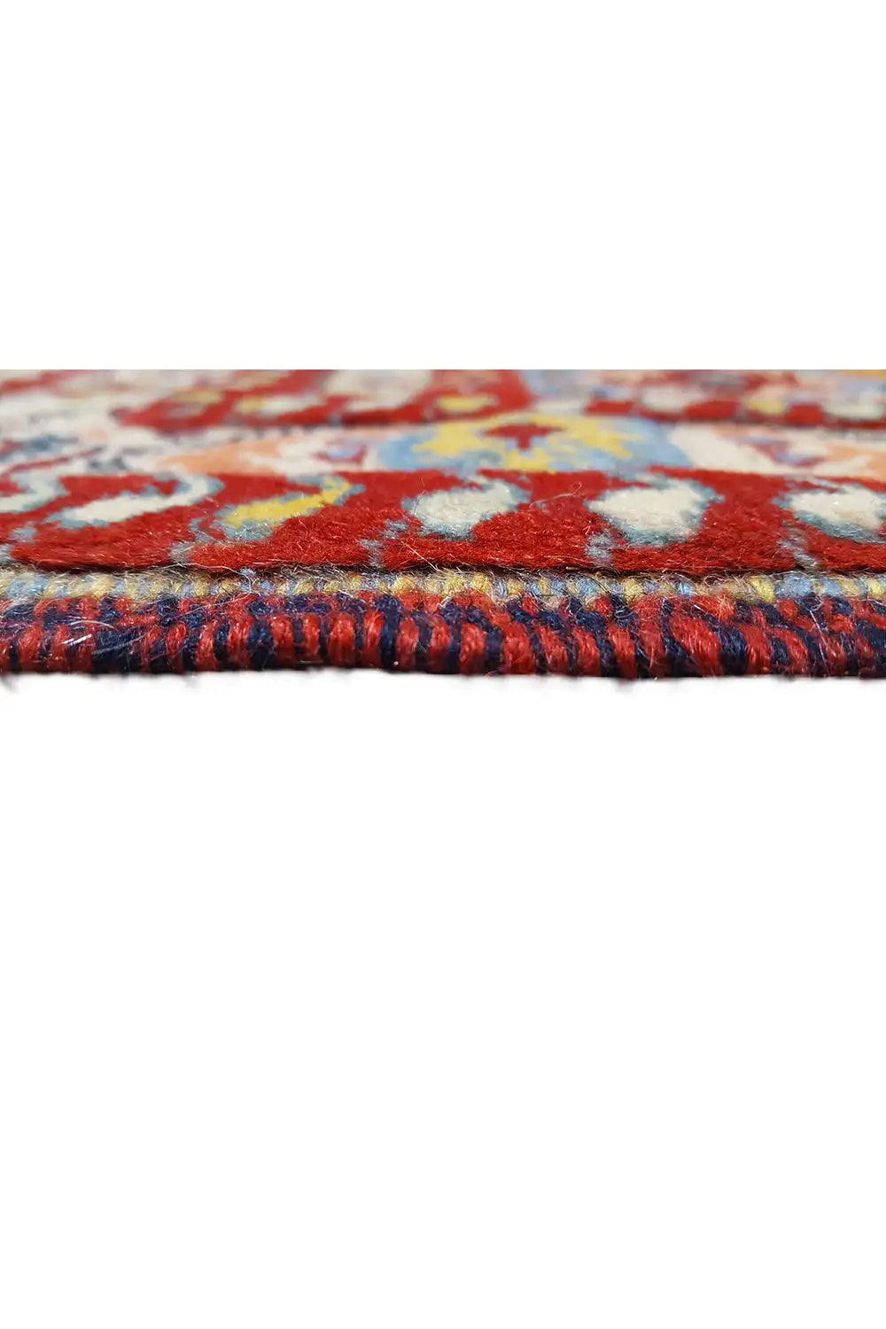 Soumak rug, close-up of the border, multicolored pattern and edge fringes
