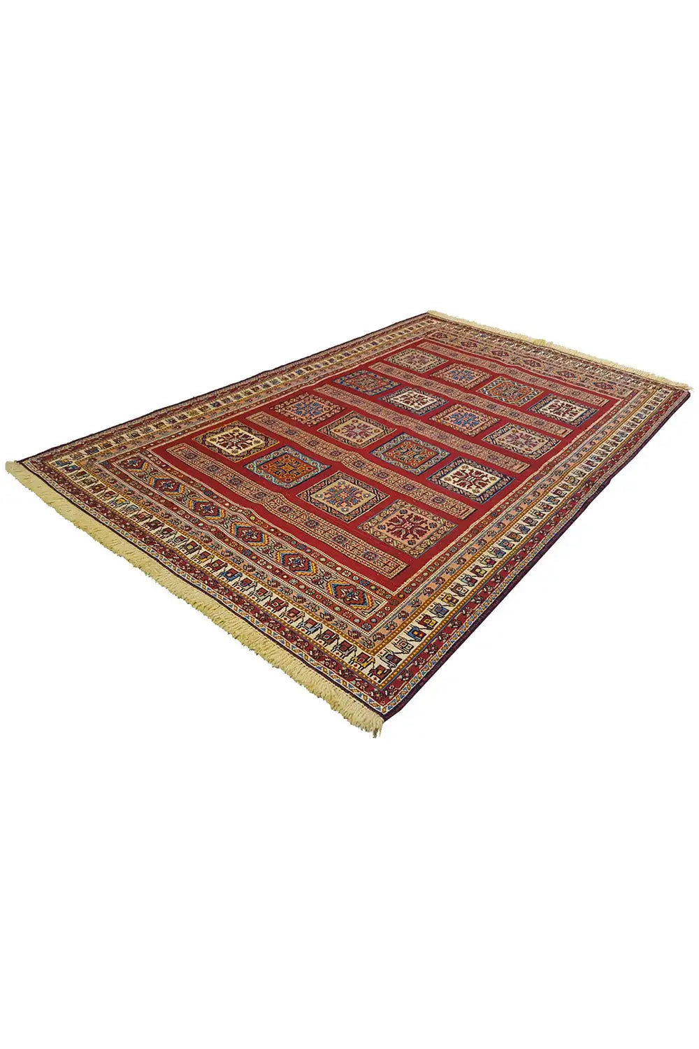 Soumak rug 155x100 cm, red with a geometric pattern, rectangular