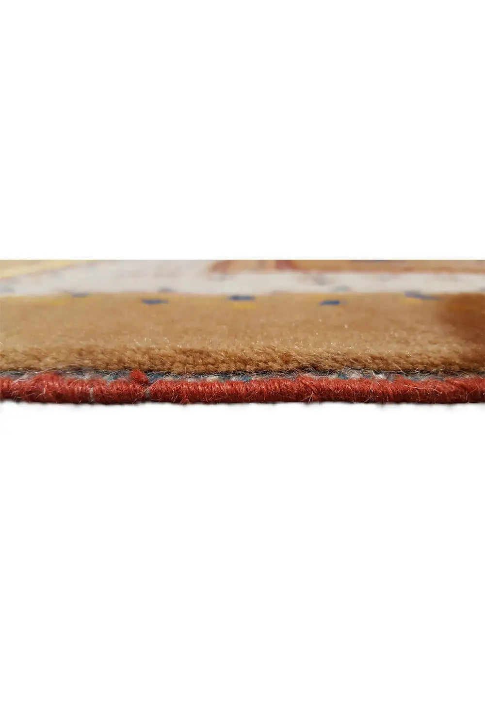 Carpet edge with a bound border and short fringe trim, brown