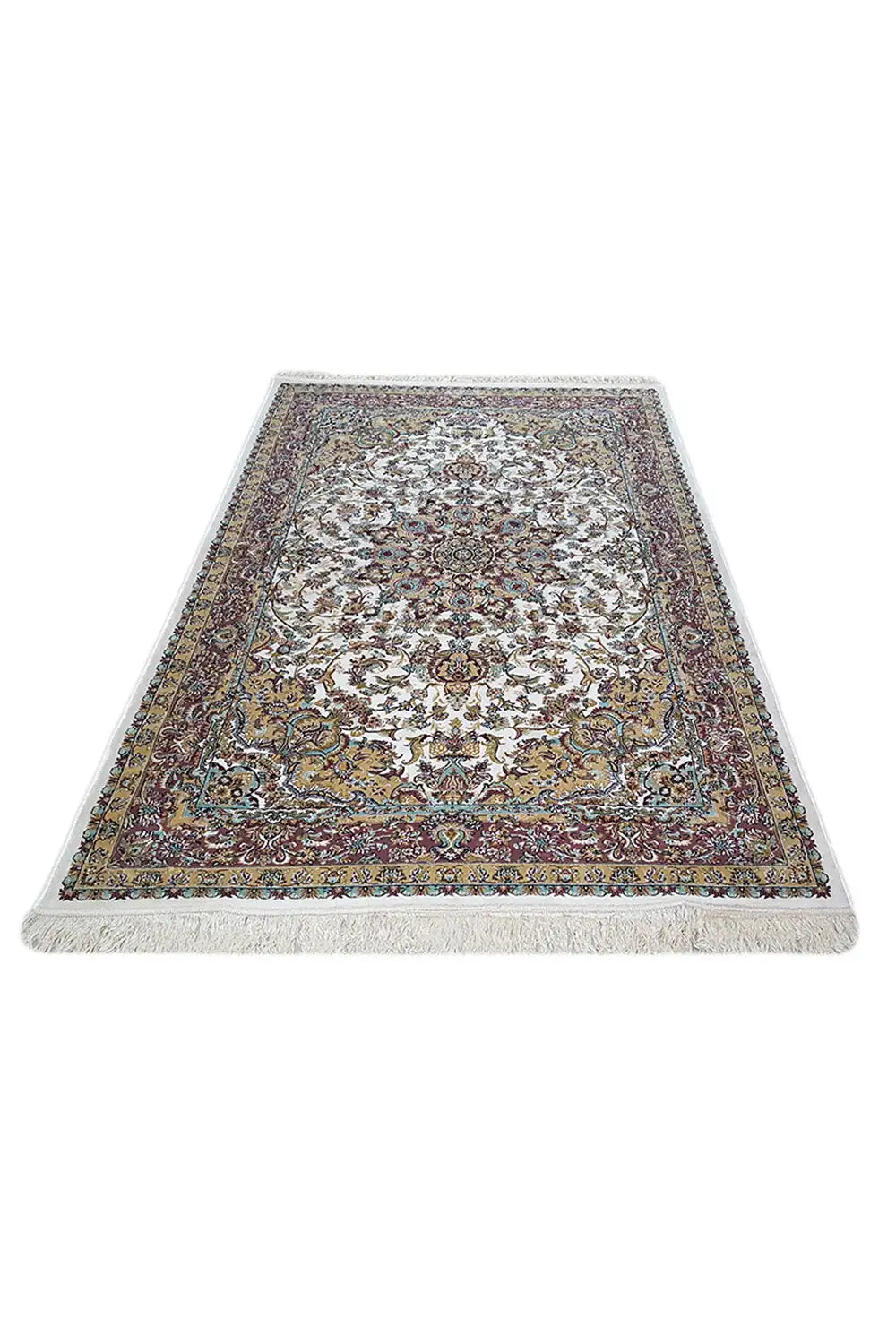 Machine-woven rug 225x150 cm, multicolored pattern on a light brown background