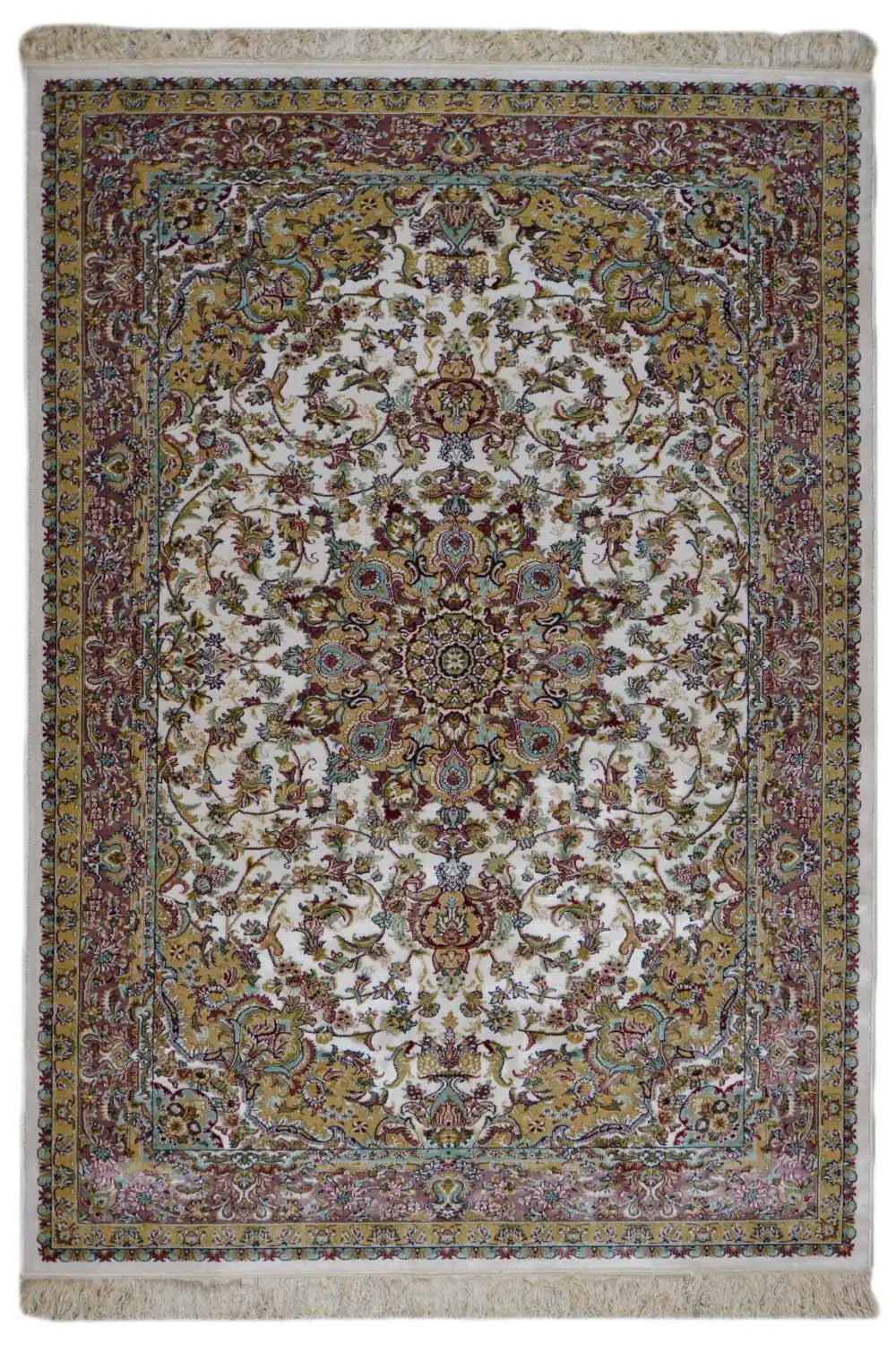 Machine-woven rug 225x150 cm, cream-colored base with an ornamental pattern