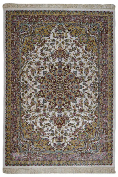 Machine-woven rug 225x150 cm, cream-colored base with an ornamental pattern