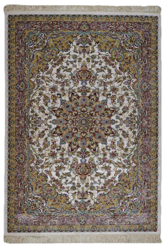 Machine-woven rug 225x150 cm, cream-colored base with an ornamental pattern