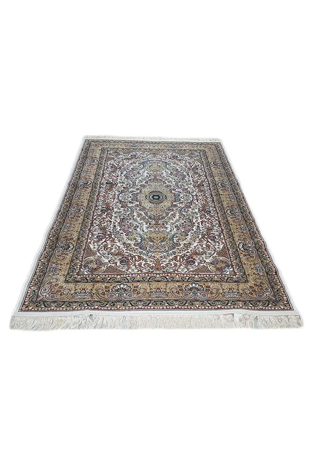 Machine-woven rug 225x150 cm with medallion pattern and surrounding border design