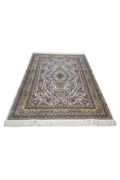 Machine-woven rug 225x150 cm with medallion pattern and surrounding border design