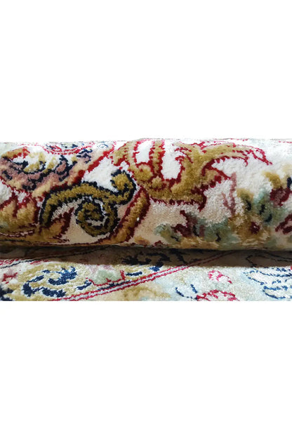 Machine-woven rug 225x150 cm, close-up of the pile with multicolored ornamental elements