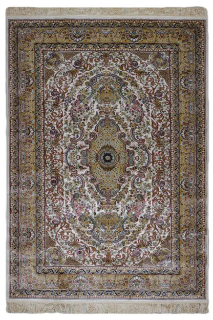 Machine-woven rug 225x150 cm with medallion pattern in beige/gray/gold