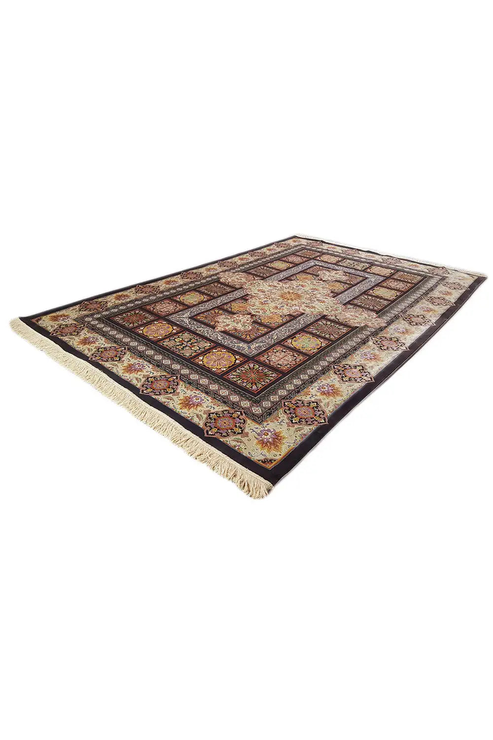 Oriental rug with a central motif and border pattern, beige-brown, short fringes