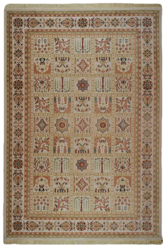 Machine-woven rug 300x200 cm with multicolored patchwork ornament and border