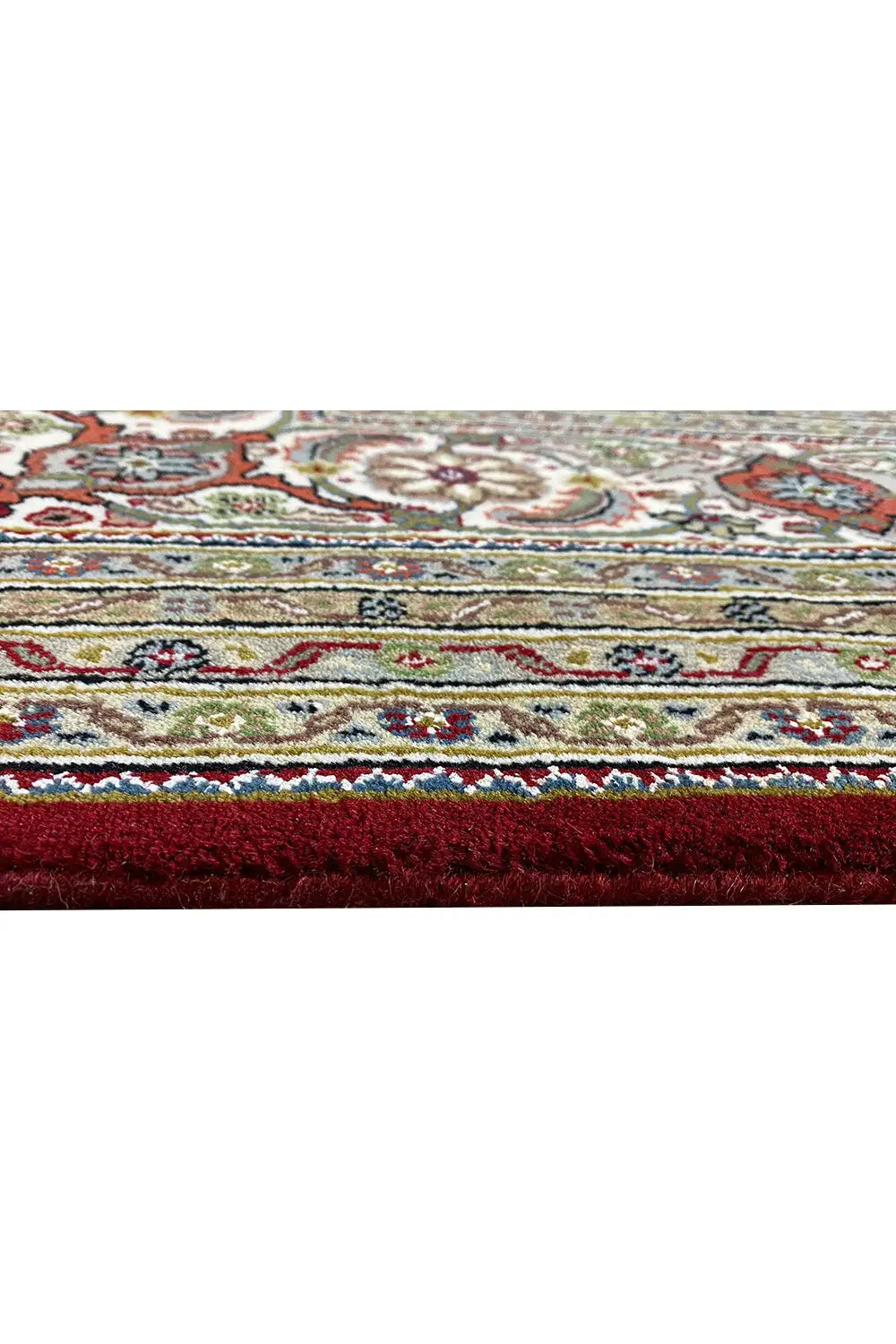 Carpet border with multicolored ornamental stripes and dense pile