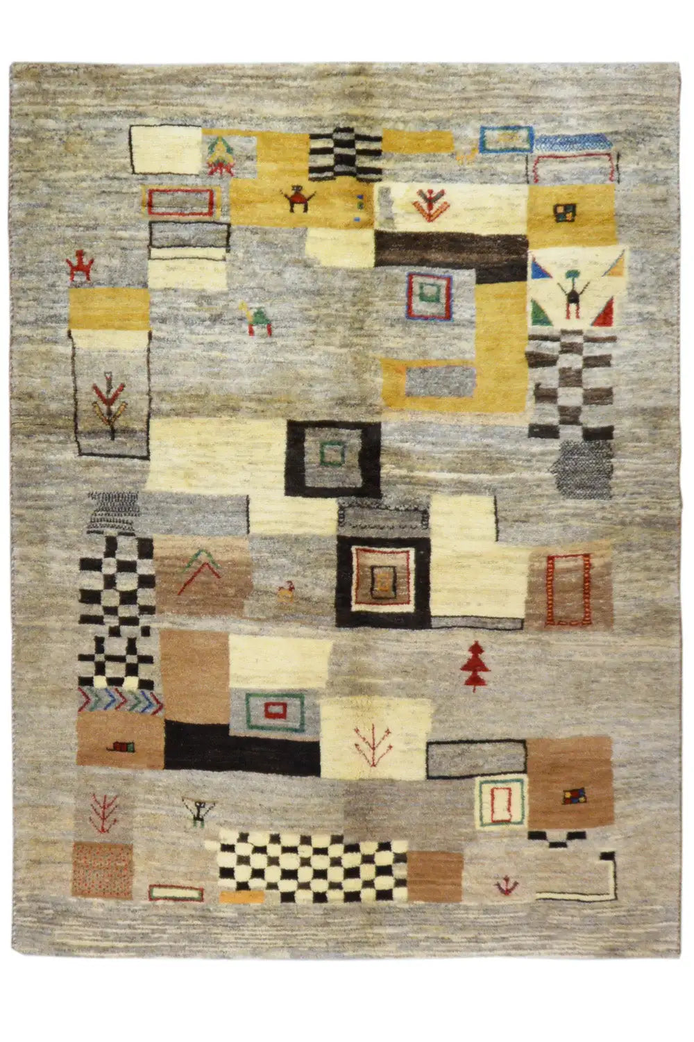 Gabbeh rug 204x153 cm with central squares and colorful geometric elements