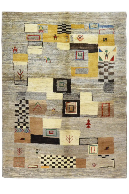 Gabbeh rug 204x153 cm with central squares and colorful geometric elements
