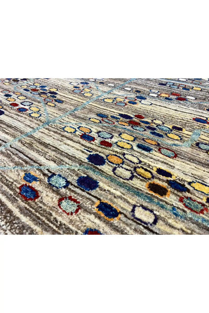 Gabbeh rug 142x82 cm, close-up of the diamond pattern with colored dots and light stripes
