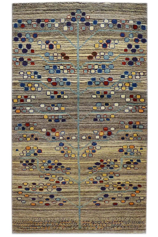 Gabbeh rug 142x82 cm with multicolored ornamental pattern and central medallion