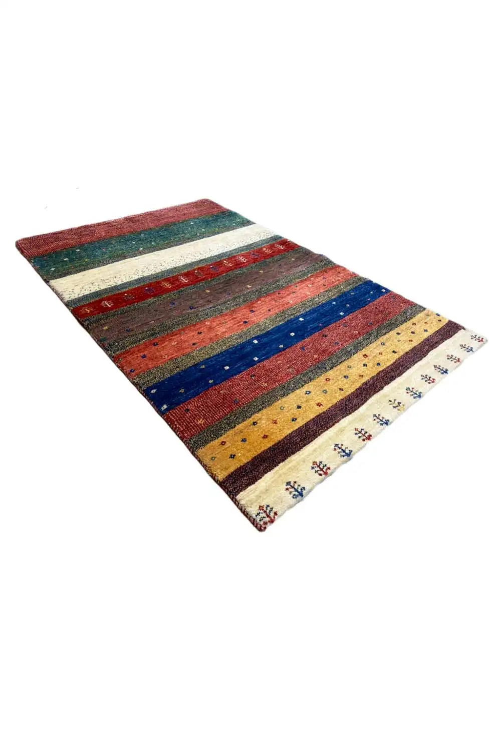 Gabbeh rug 156x101 cm with colorful stripes and a contrasting border