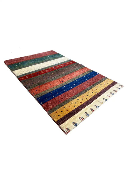 Gabbeh rug 156x101 cm with colorful stripes and a contrasting border