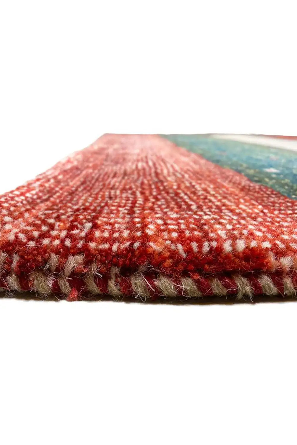 Gabbeh rug 156x101 cm close-up of the edge with fringe and dense pile texture