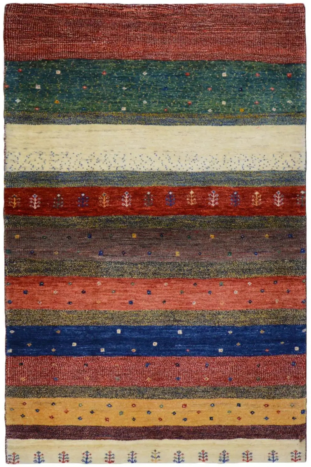Gabbeh rug 156x101 cm with multicolored stripes and small dot patterns