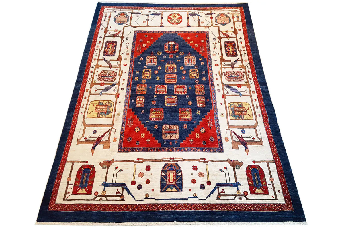 Oriental rug 335x245 cm with a blue-red medallion and cream-colored border pattern
