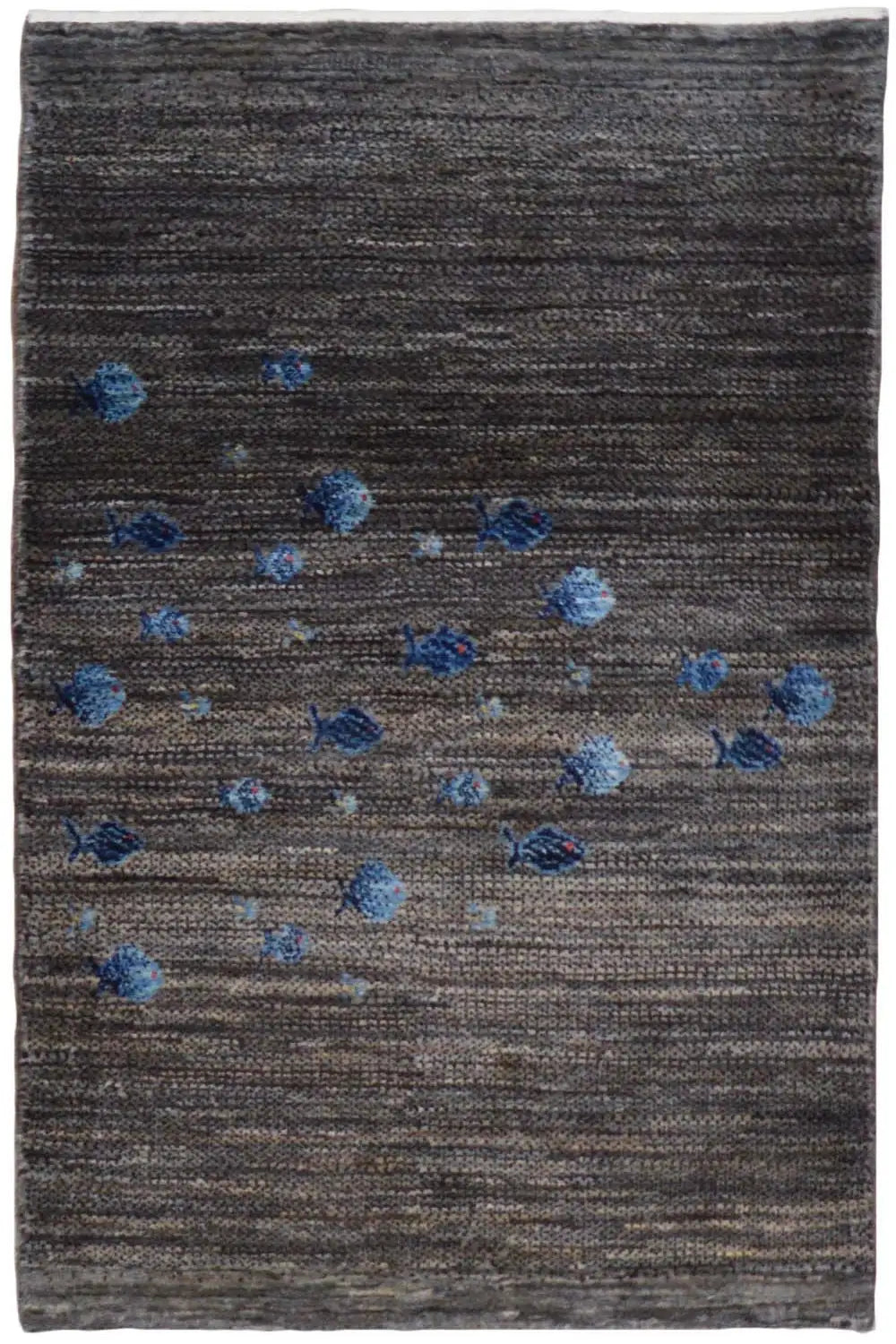 Gabbeh rug 128x82 cm, dark mottled, with blue floral patterns