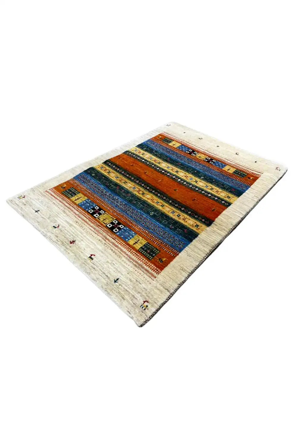 Rug with central field and multicolored bands, cream border