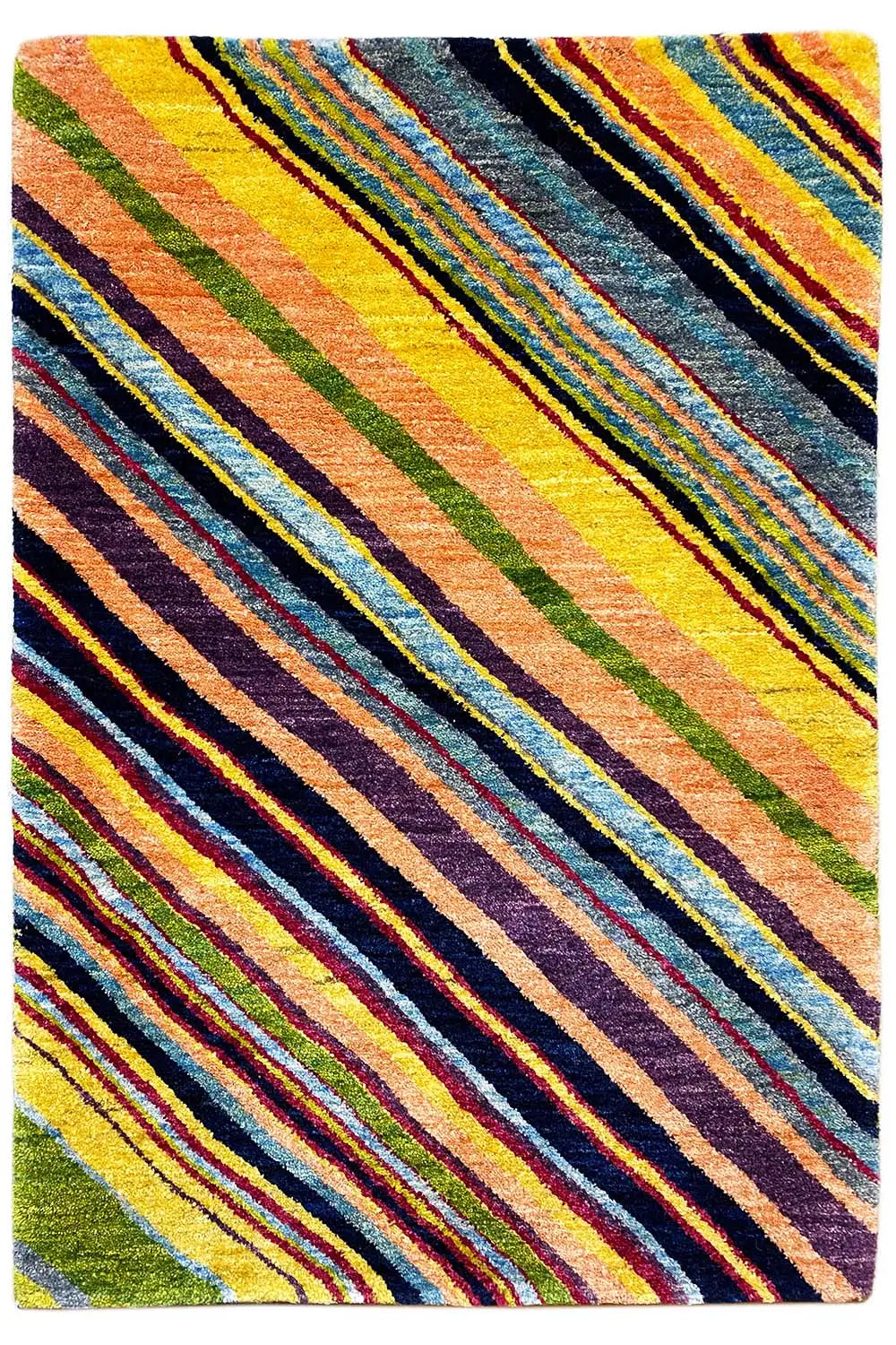 Gabbeh rug with multicolored stripes, rectangular and flat