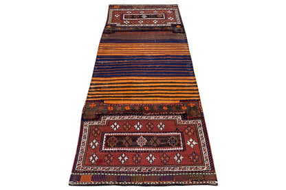 Bakhtiari kilim (238 x 90 cm), elongated rectangular: striped central area with red ornamental sections