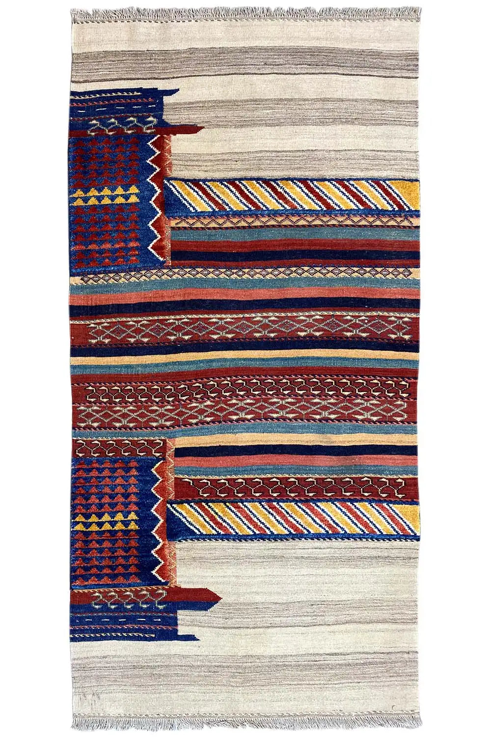 Bakhtiari kilim rectangle, border with a framed pattern in red, blue, and beige