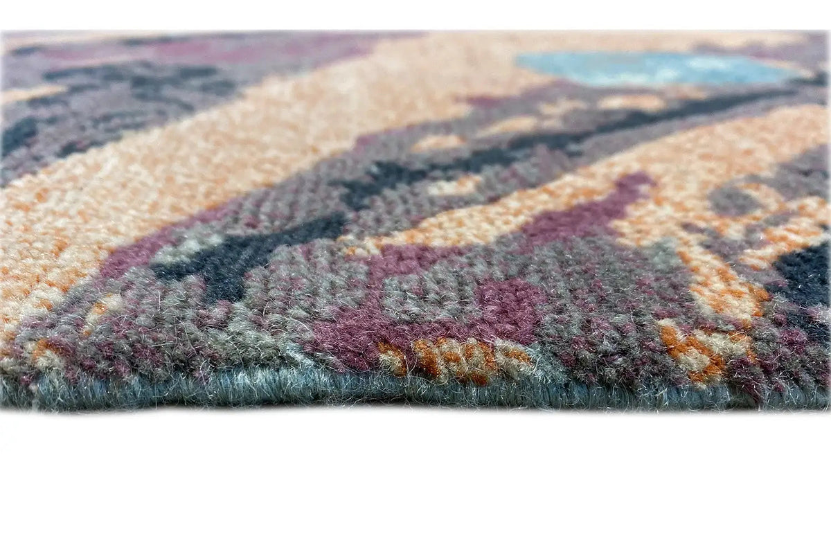 Designer rug Bo Hamsa with pile along the edge, multicolored abstract pattern