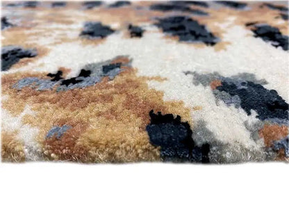 Designer rug with Bo-Hamsa pattern, beige pile, and brown-black detail areas