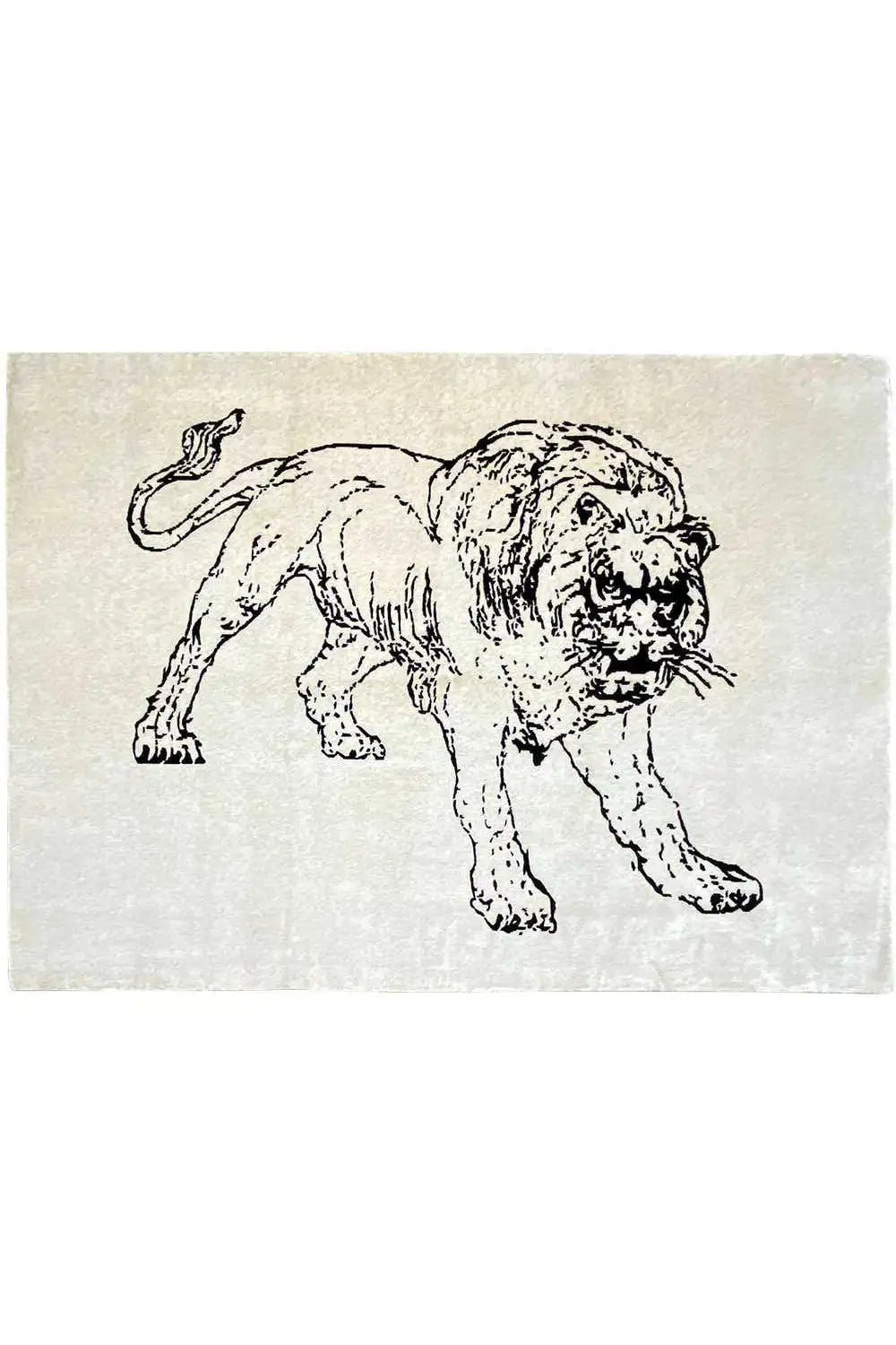 Designer rug with dog motif, light gray, black-and-white printed design