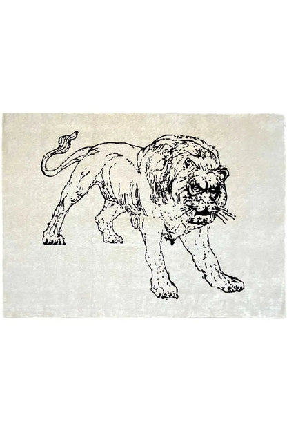 Designer rug with dog motif, light gray, black-and-white printed design