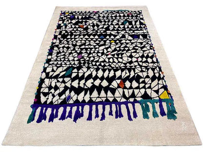 Rug 172x242 cm at a glance: geometric design with colorful blocks and fringes