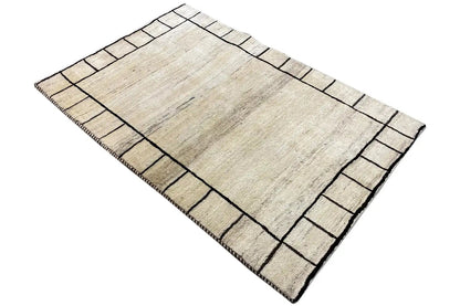 Gabbeh rug in light beige with a dark line grid, 146x98 cm